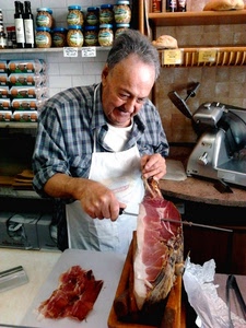 prosciutto, coltello, salumiere, affettare, cibo, affettato, negozio, grembiule